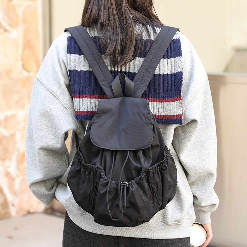 Style Nylon Drawstring Fashionable Pleated Commuter Simple Fresh Women's Backpack