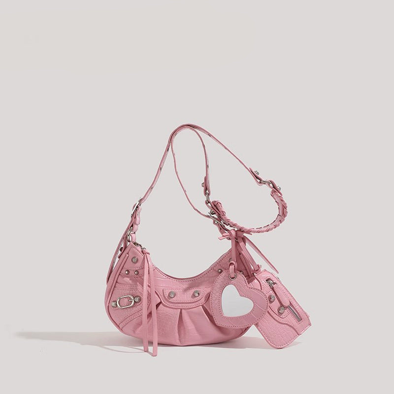 Women's Motorcycle Underarm Rivet Tassel Three-in-one Bags