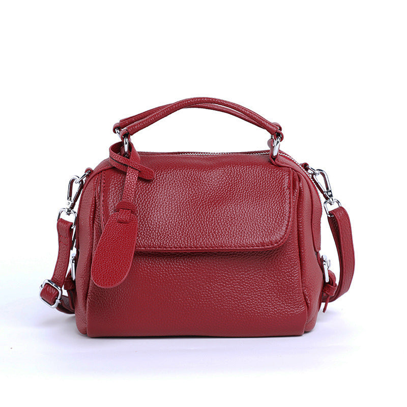 Women's Genuine Leather Portable Litchi Pattern First Layer Cowhide Bags
