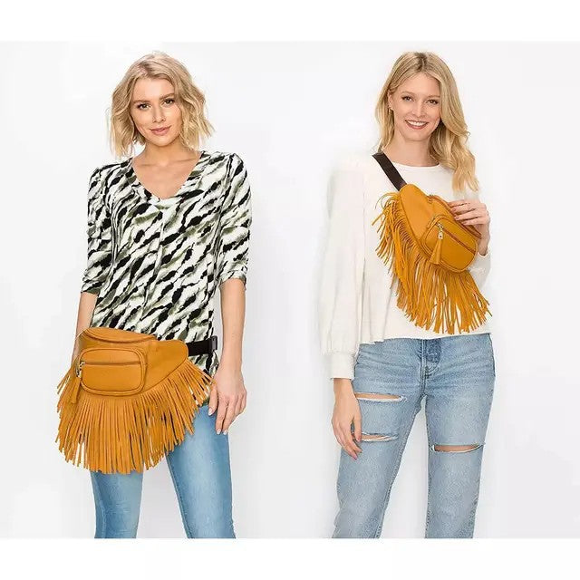 Tassel Stylish Versatile Leather Waterproof Adjustable Sport Waist Bag, Accessory Bag
