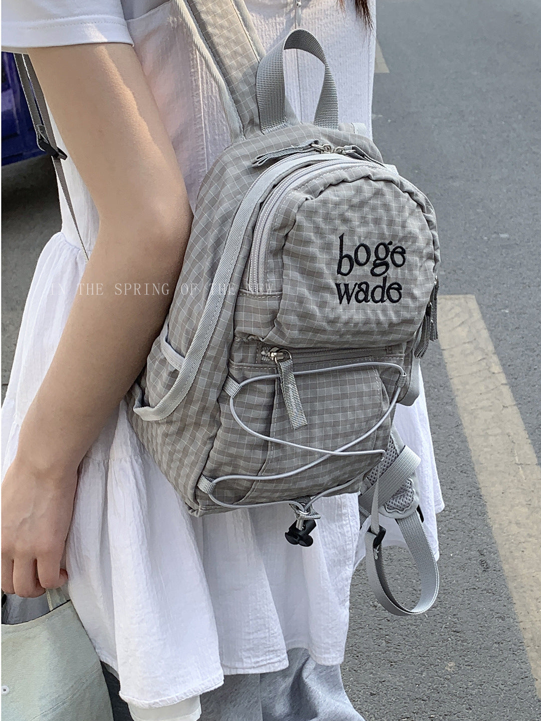 Korean Style Stylish Lightweight Leisure Simple Plaid Women's Backpack