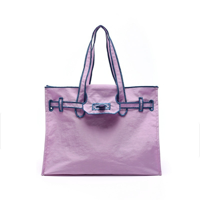 Embroidered Bow Ribbon Shopping Nylon Portable Tote Bag