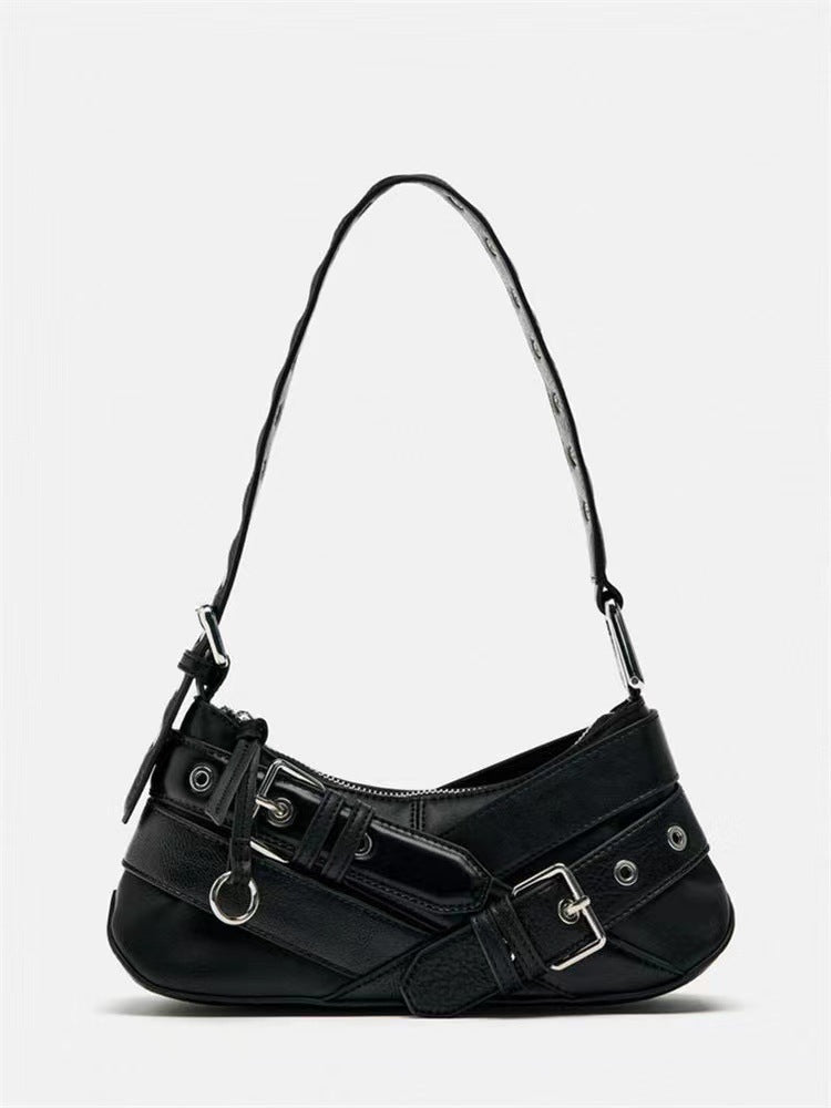 Women's Z Niche Retro Black Hot Motorcycle Underarm Women's Shoulder Bag