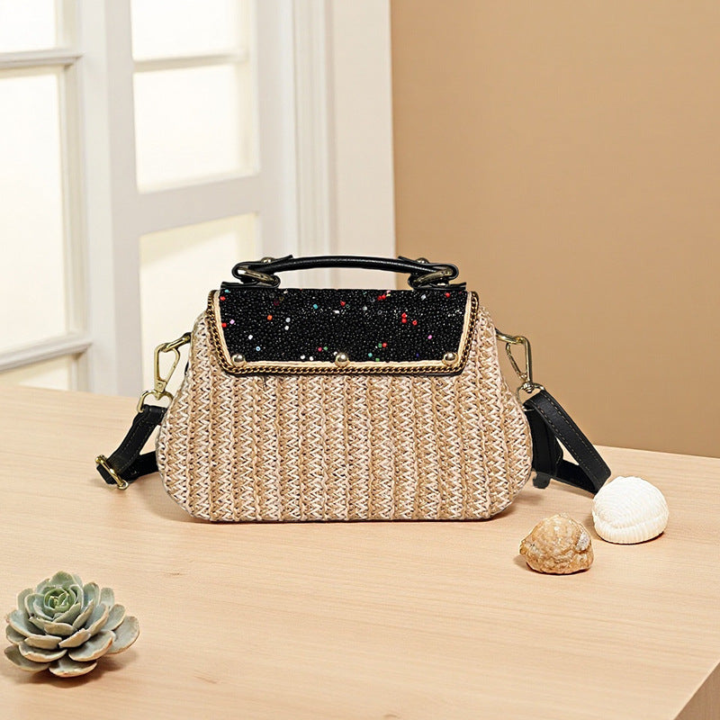 Bohemian Style Bead Rattan Lightweight Portable Women's Handbag
