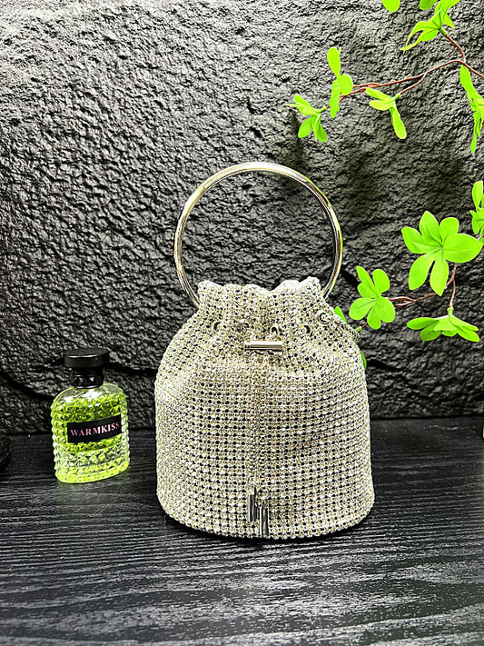 Women's Luxury Bezel Setting Brick Dinner Full Diamond Portable Bucket Bag