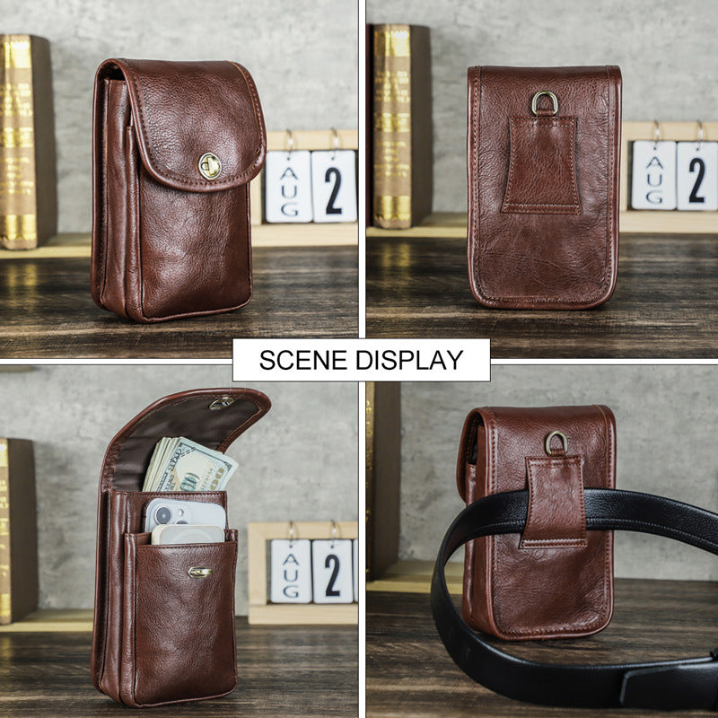 Men's First Layer Cowhide Texture Simple Fashion Flip Bags