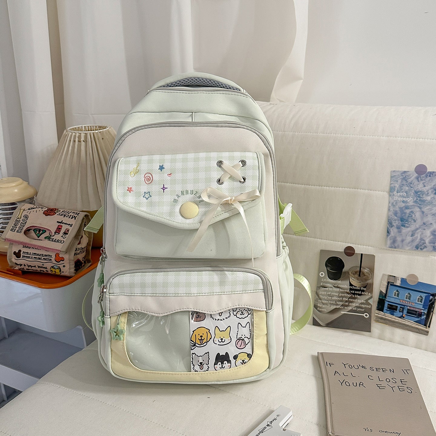 Style Two-dimensional Transparent Cartoon Good-looking Bar Plaid Backpacks