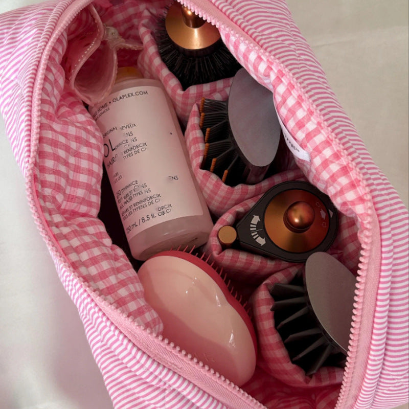Simple Striped Make-up Large Capacity Hair Dryer Storage Portable Beauty Makeup Bag