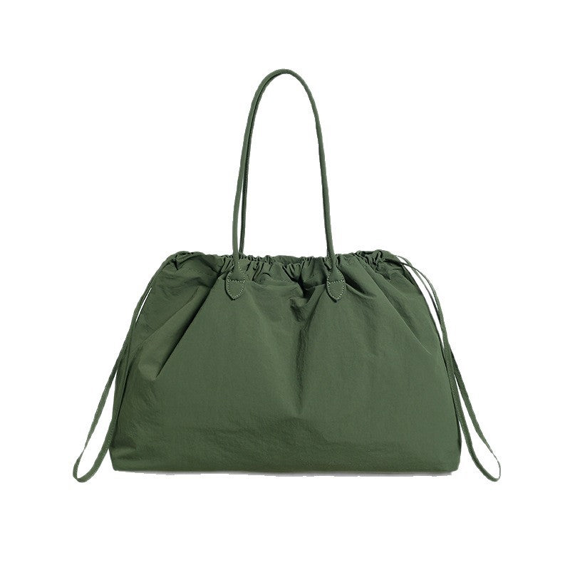 Large Capacity Nylon Lightweight Drawstring Pull String Commute Women's Shoulder Bag