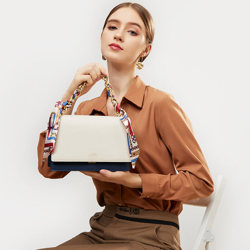 Women's Genuine Leather Chain Silk Scarf Women's Handbag