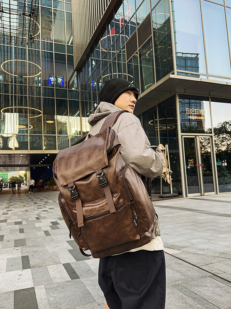 Women's & Men's High College Business Leather Large Capacity Leisure Backpack