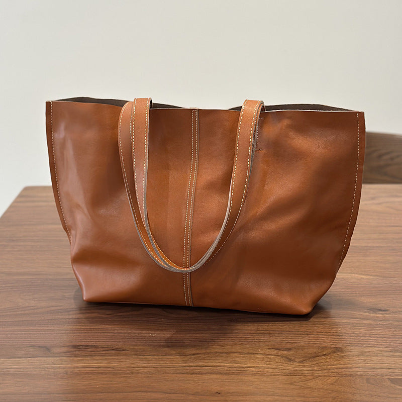 Women's Portable Big First Layer Cowhide Simple Large Capacity Totes Women's Shoulder Bag
