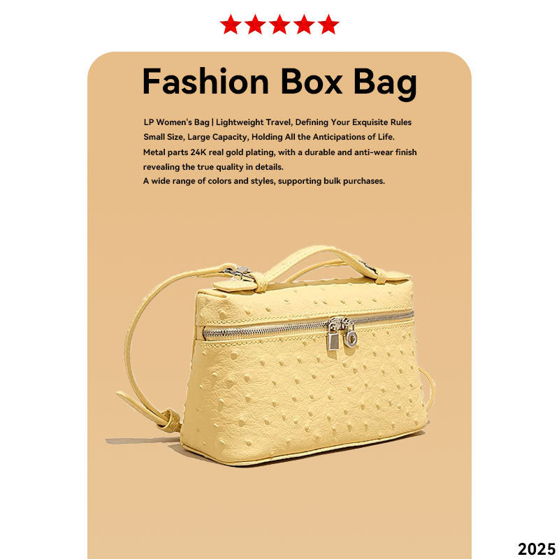 Women's Layer Cowhide Ostrich Grain Lunch Box Genuine Women's Messenger Bag