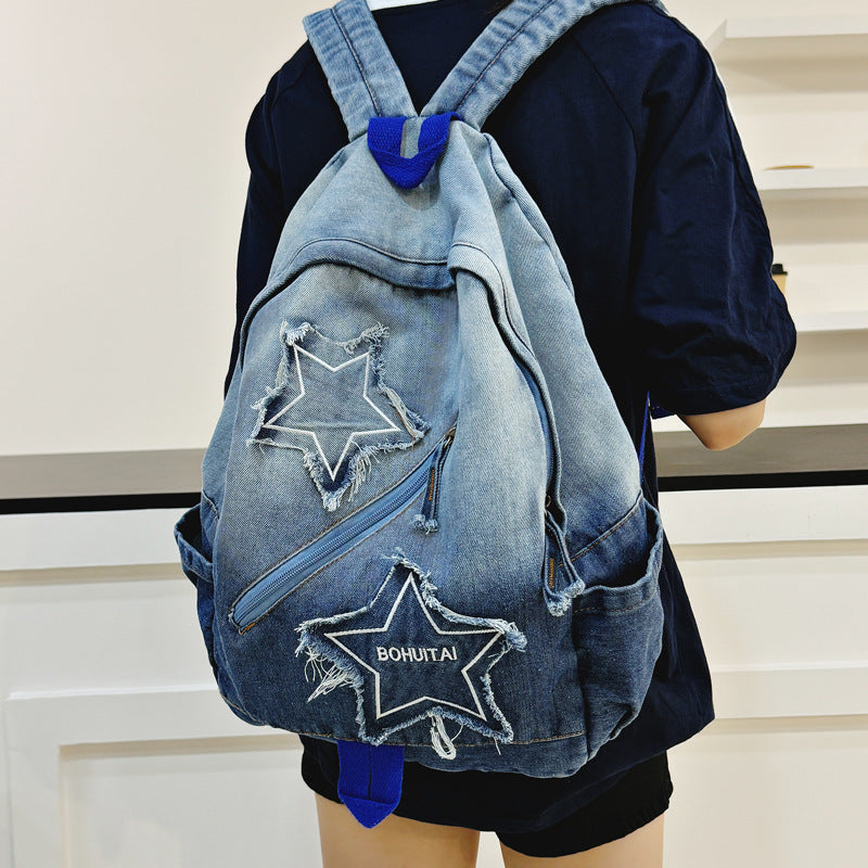 Design Vintage Denim Fashion Gradient Washed Backpacks