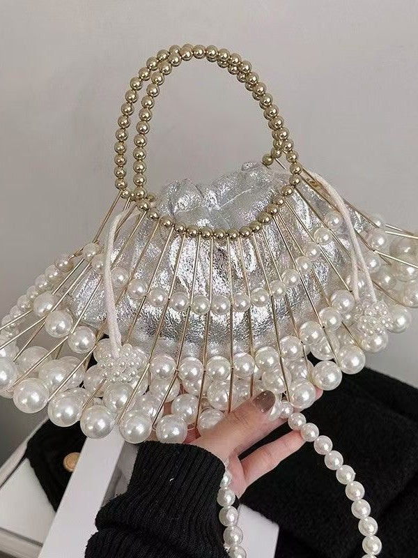 Women's Copper Tube Beaded Fan-shaped Dinner Clutch Handbags
