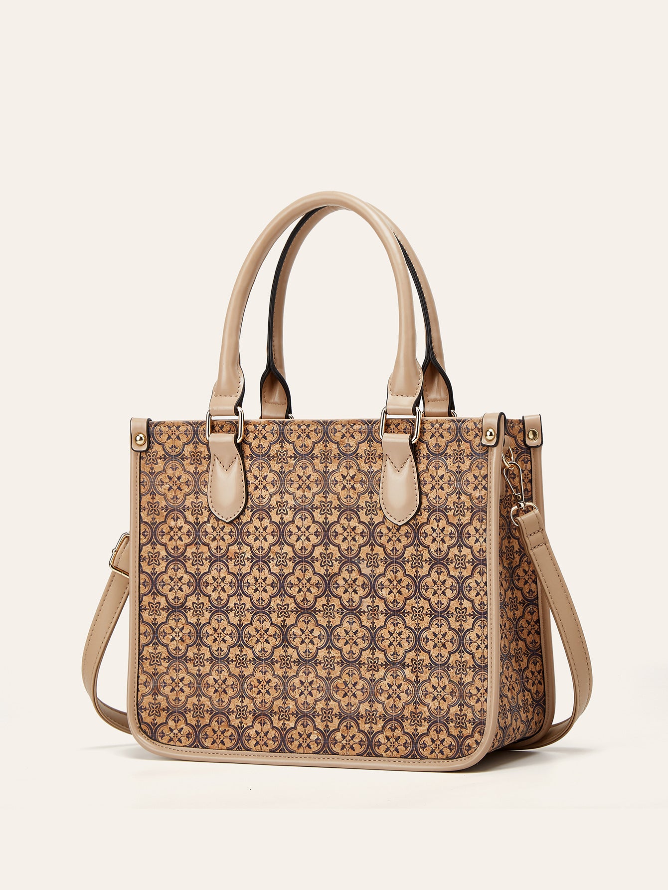 Women's Retro Ethnic Style Cork Printed Tree Leather Large Tote Bags