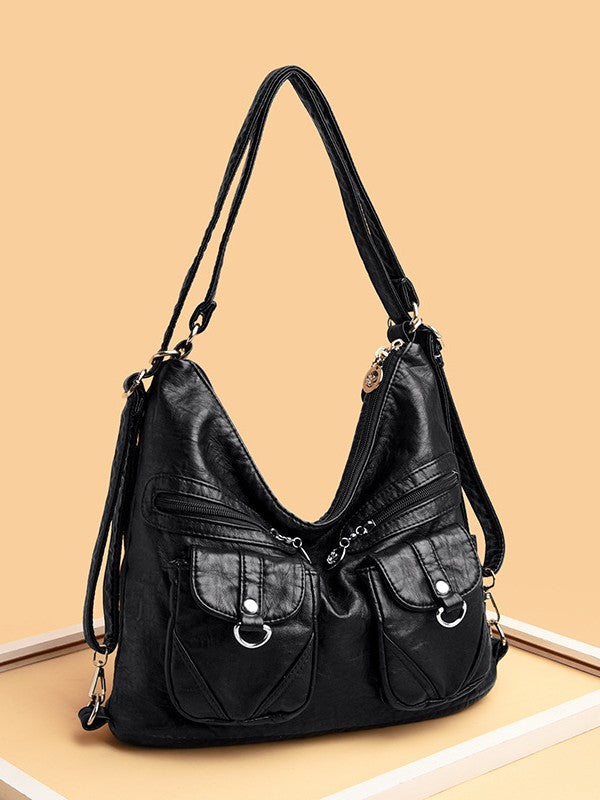 Women's Female Lady Soft Leather Simple Backpacks