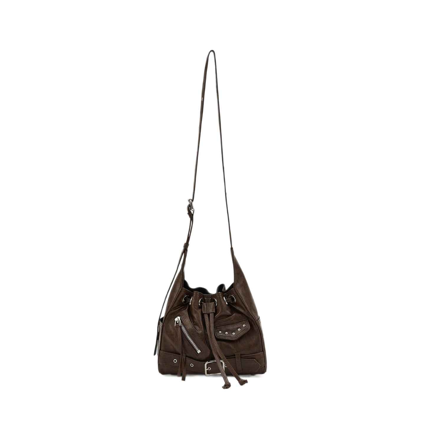 Women's Decorative Rivets Drawstring Motorcycle Large Capacity Women's Shoulder Bag