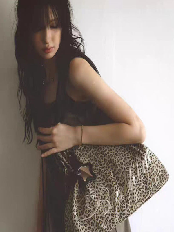 Women's Vintage Leopard Print Large Capacity Underarm Bag