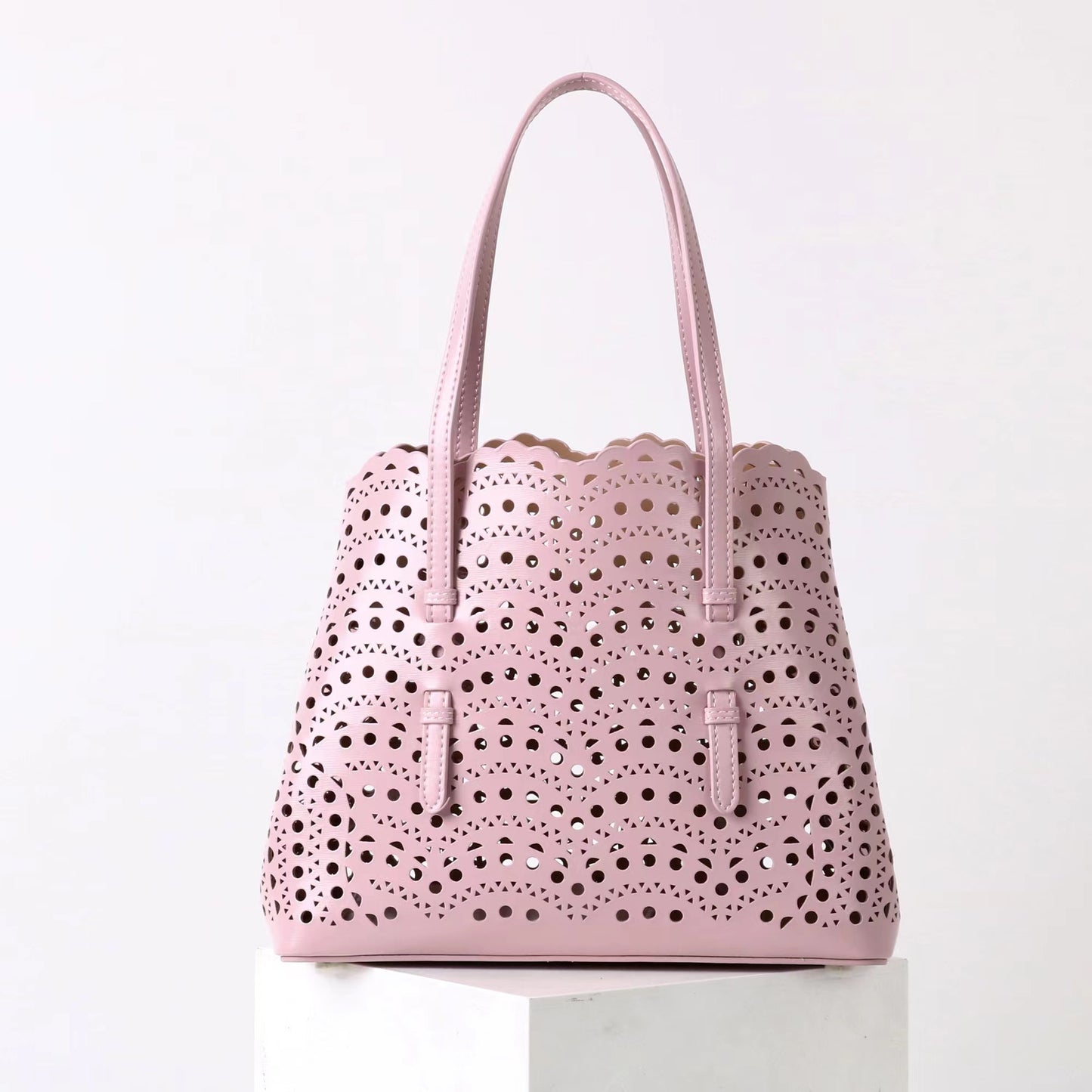 Women's Cowhide Wave Hollow Carved Vegetable Basket Genuine Bags