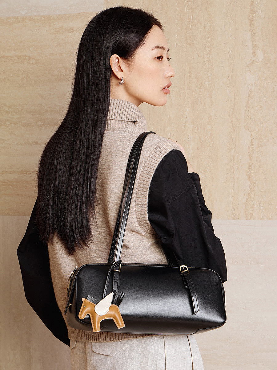 Women's Portable Versatile Retro Bowling Niche Sausage Genuine Bags