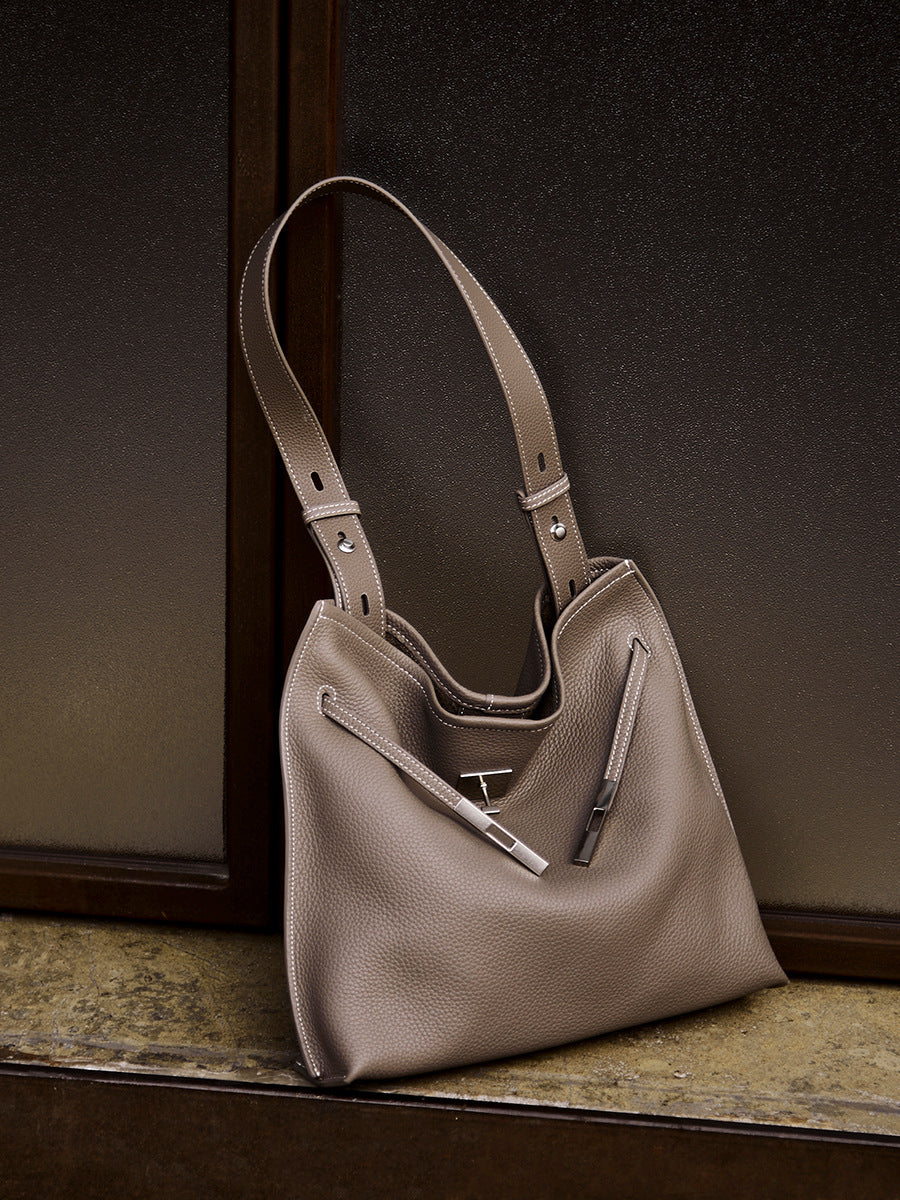 Women's Cowhide Leather Light Luxury Kelly Large Capacity Bags