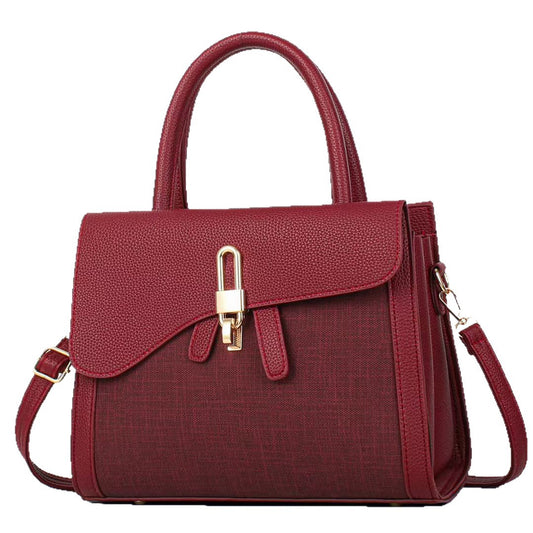 Women's High-grade Lychee Pattern Retro Patchwork Fabric Commuter Women's Handbag