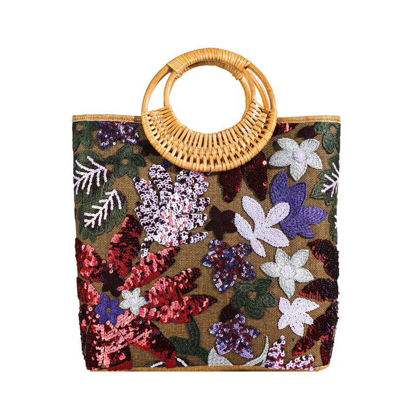 Women's Sequined Straw High-grade Niche Embroidered Large Capacity Bags