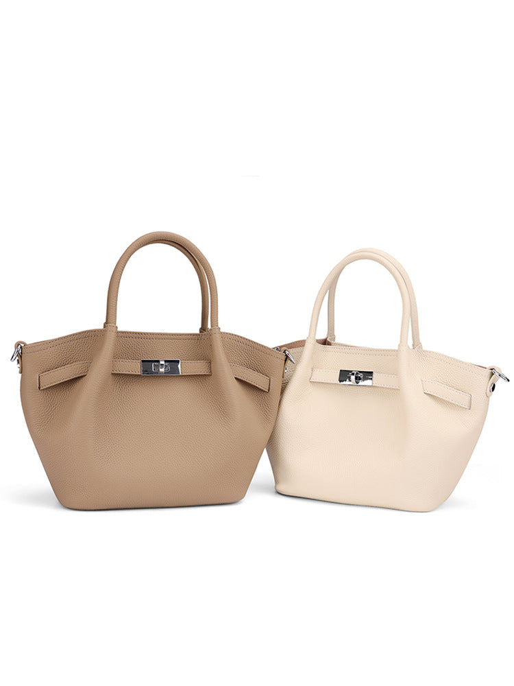 Women's Vegetable Basket Simple Commute Portable Genuine Leather Bags