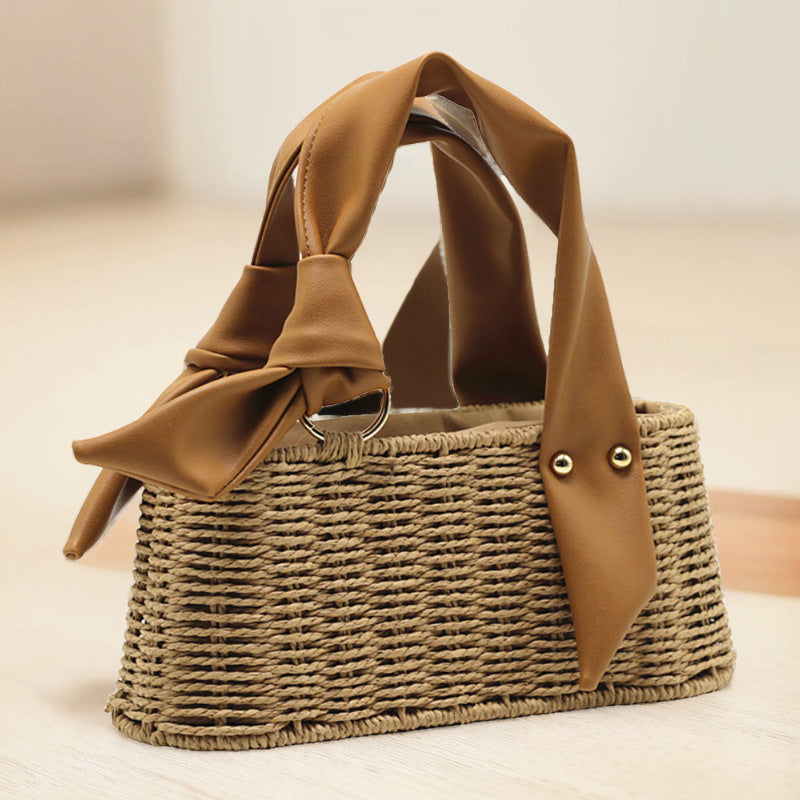 Trapezoidal Mobile Straw Fashion Female Woven Handbags
