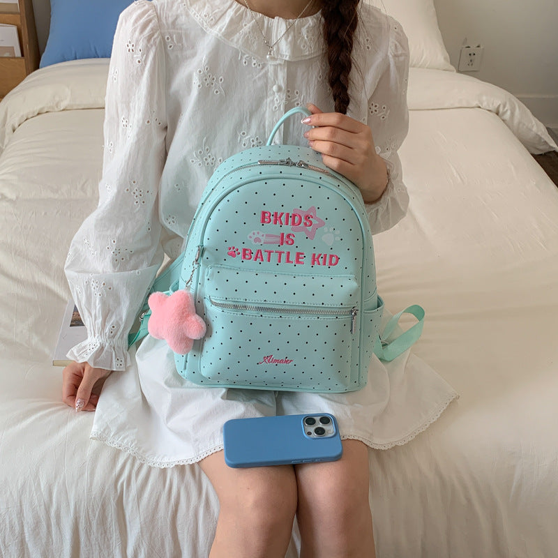 Women's Korean Style Dopamine Mint Green Wave Point Large Capacity College Women's Backpack