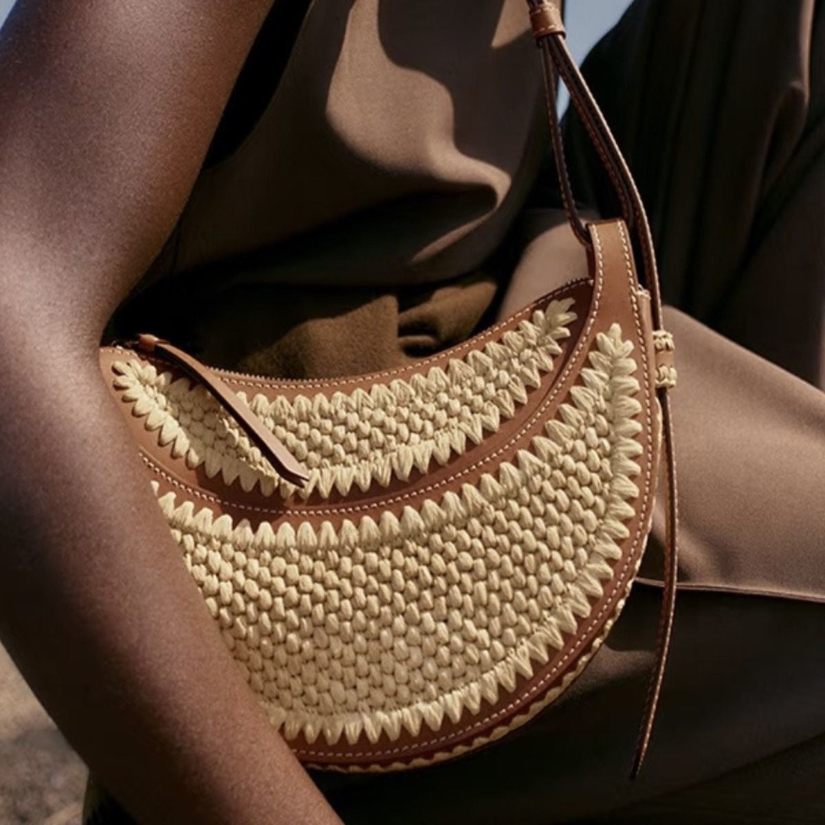 Raffia Woven Portable Hobos Vacation Style Beach Women's Shoulder Bag