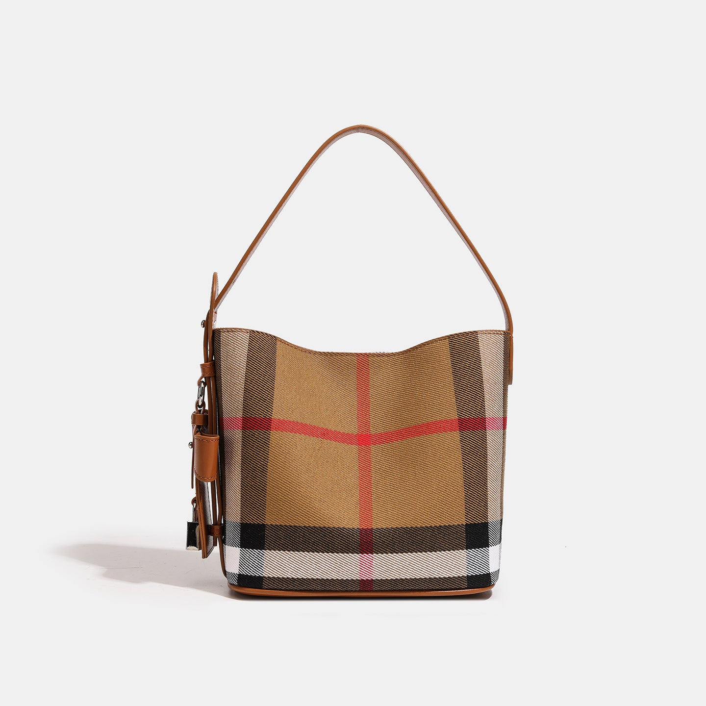 Women's Plaid Cloth With Leather High-grade Large Women's Shoulder Bag