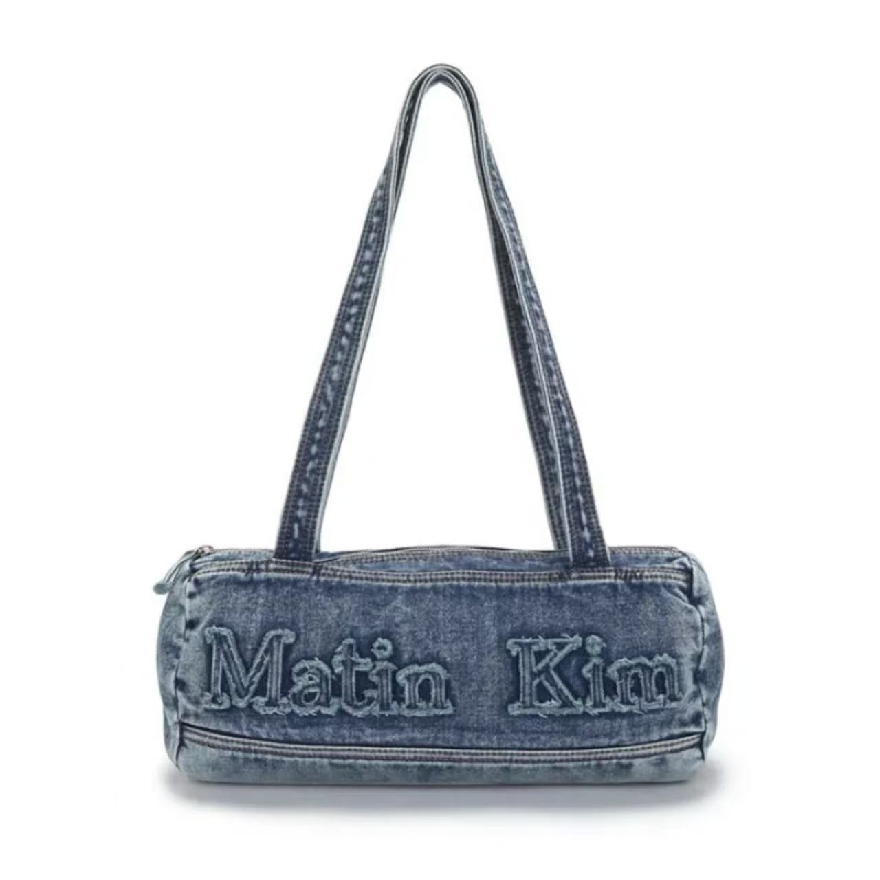 Niche Letter Embroidered Retro Washed Denim Large Capacity Tote Bag