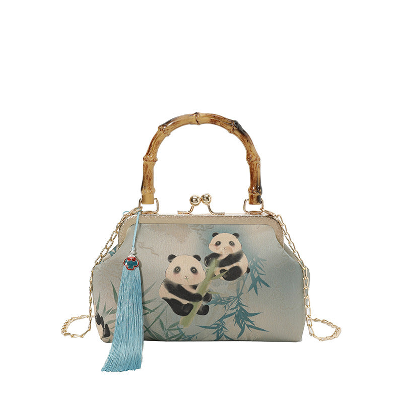 Panda Climbing Bamboo Wooden Fashion Tassel Women's Handbag