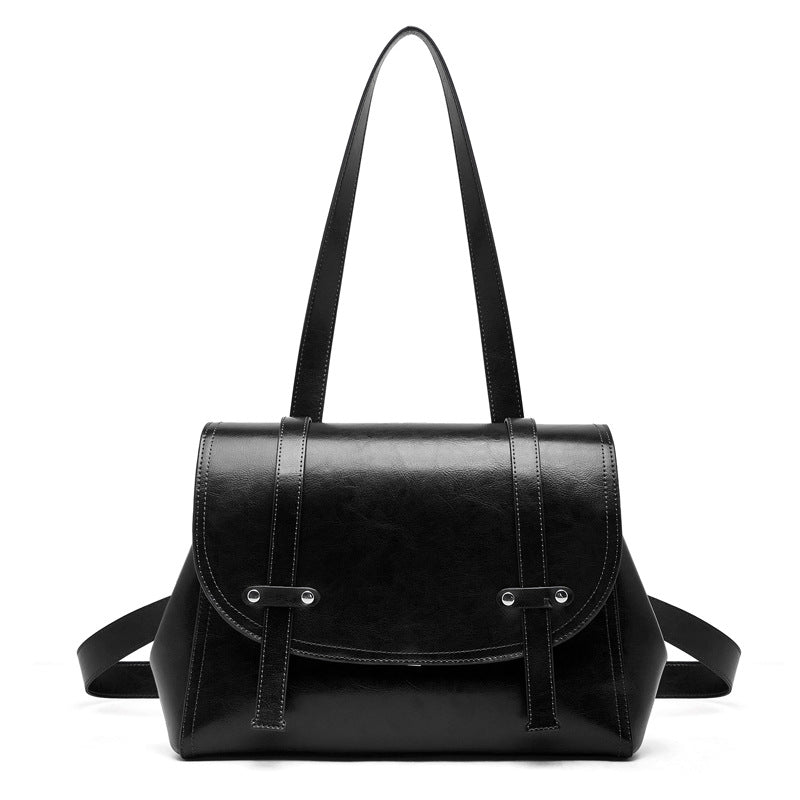Women's Leather Design Oil Wax Cowhide Large Capacity Portable Diagonal Women's Backpack