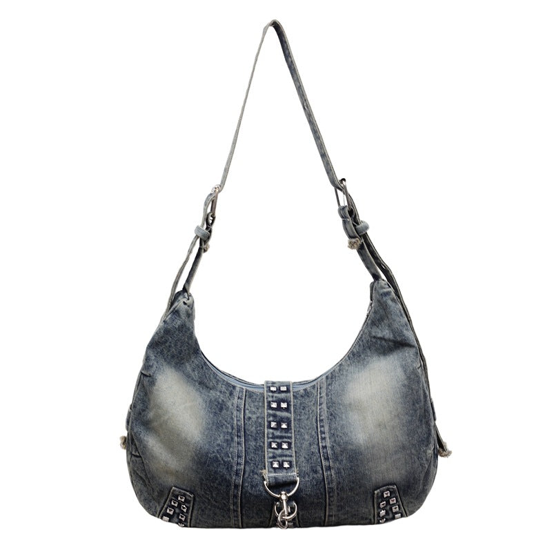Large Capacity Totes Denim Rivet American Style Trend Tote Bag