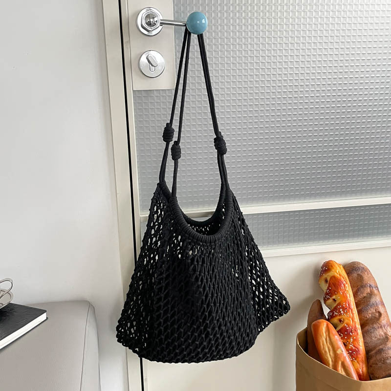 Large Capacity Mesh Woven Fishnet Drawstring Western Women's Shoulder Bag