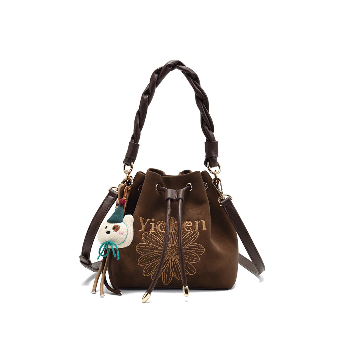 Trendy Color Twist Hand-held Pleated Carrying Bucket Bag