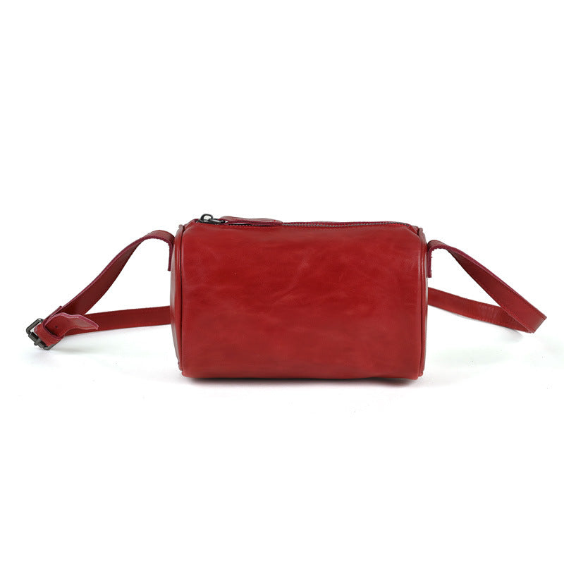 Women's & Men's First Layer Vegetable Tanning Leather Cylinder Bags