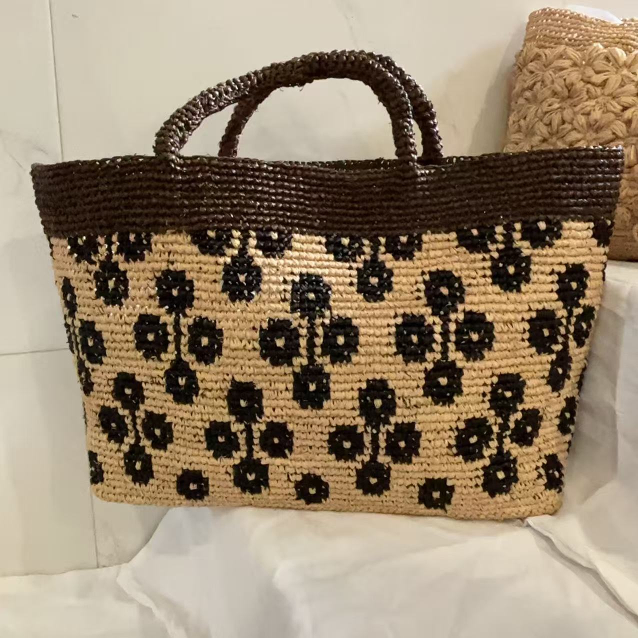 Raffia Hand Crocheting Flower Female Summer Seaside Holiday Color Matching Handbags
