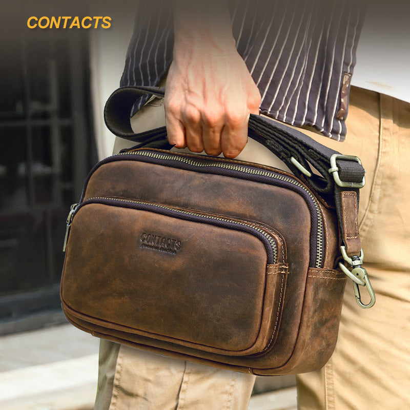 Men's Black Angel Retro Crazy Horse Genuine Bags
