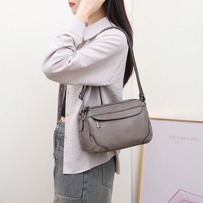 Women's Niche Lightweight Mobile First Layer Cowhide Leather Men's Bags