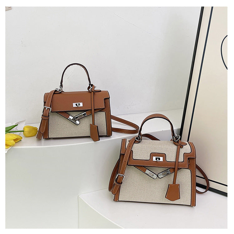 Women's Kelly Fashion Color Contrast Portable Texture Bags