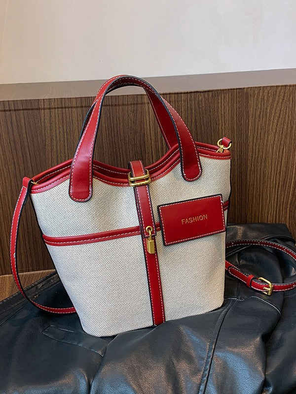 Women's Popular Retro Canvas Hand Holding Fashion Color Bucket Bags