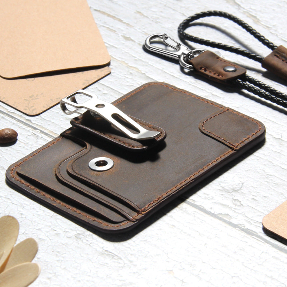 Genuine Leather Crazy Horse Work Bus Access Card Holder