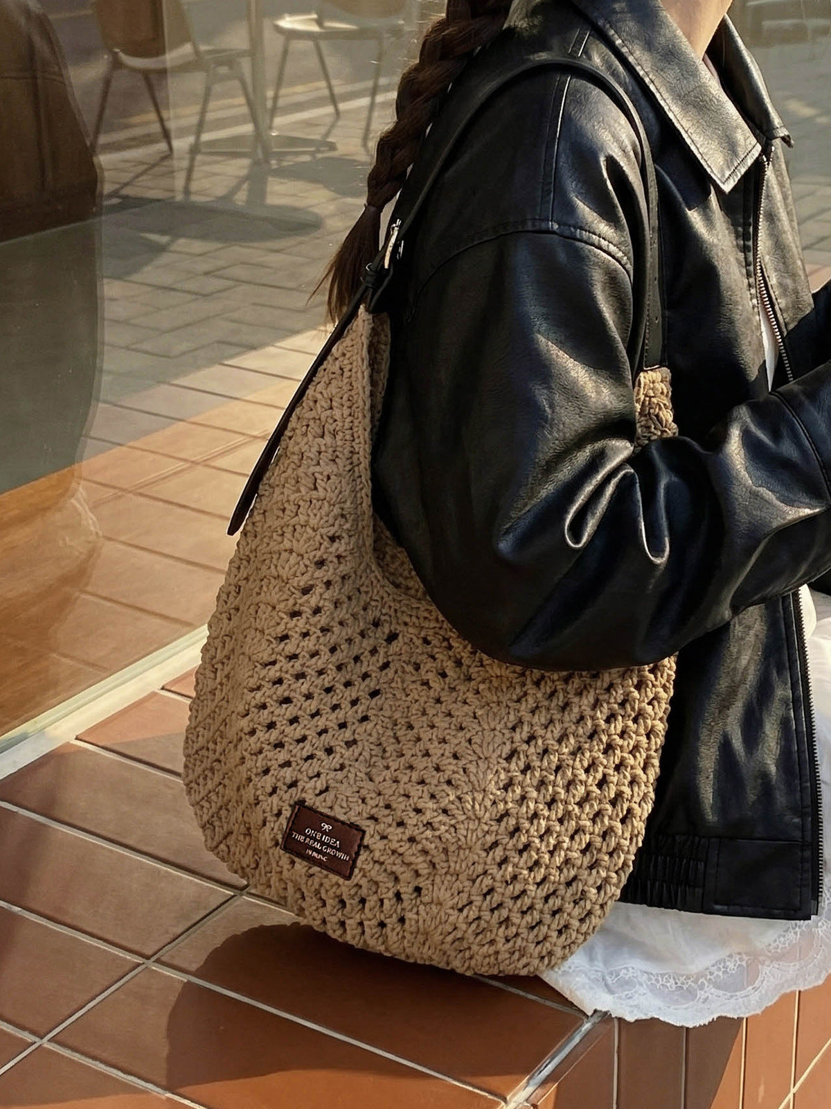 Women's Loose Large Capacity Summer Hollow Woven Tote Bags