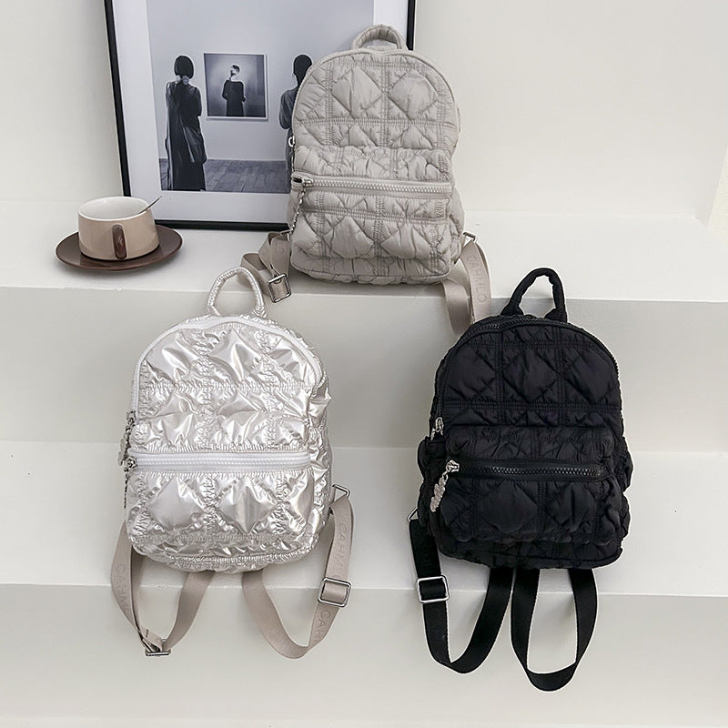 Women's Glossy Pleated Cloud Large Capacity Commuter Class Trendy Backpacks