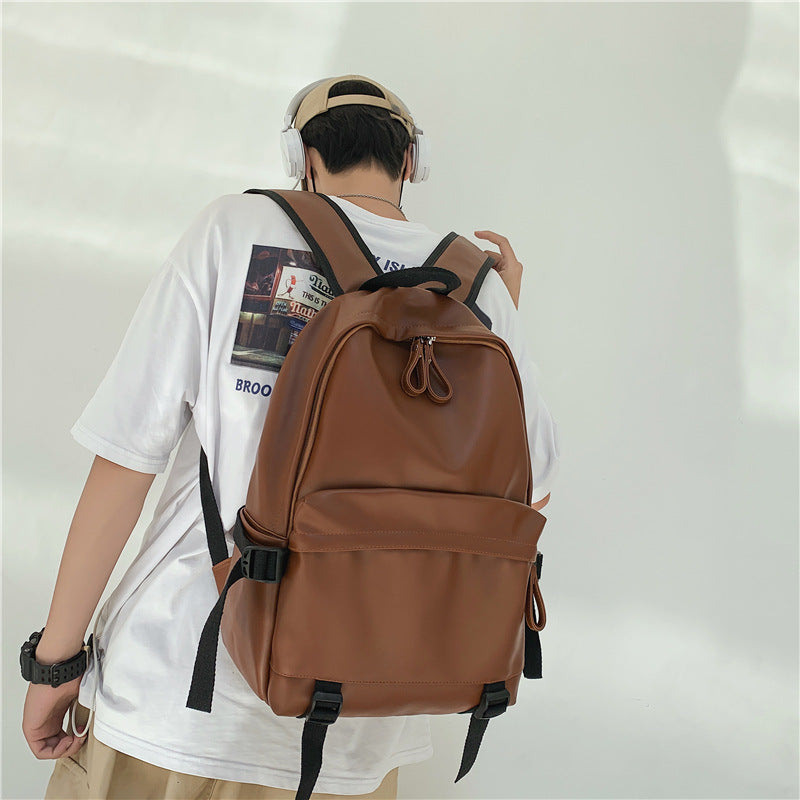 Men's Color Leather Female Versatile Large Capacity Backpacks