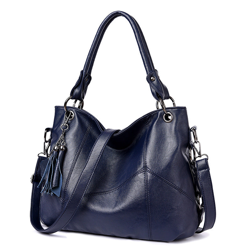 Women's Plaid Retro Large Fashion Stitching Tassel Portable Underarm Bag